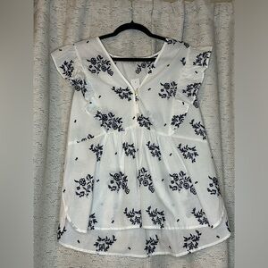 Navy and White Floral Blouse